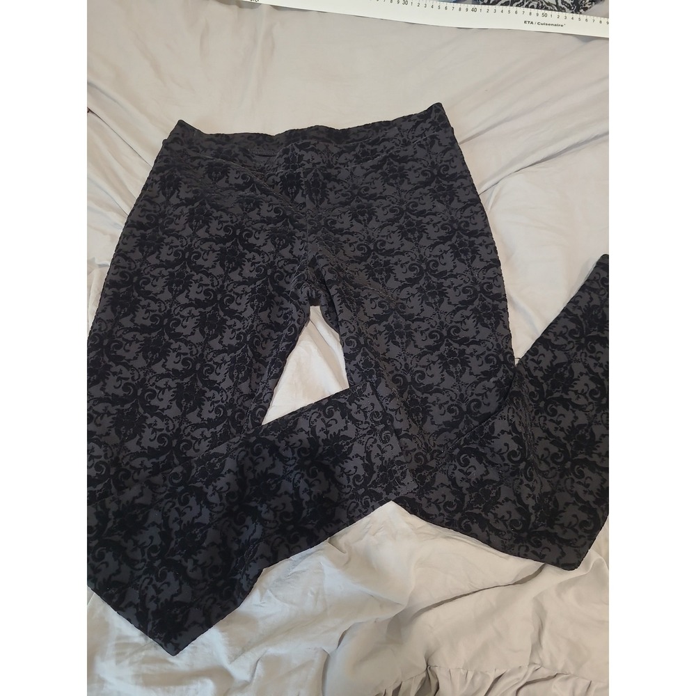 Memoi Velvet Glory‎ Black Damask SZ S/M ankle length Leggings whimsy Goth witchy